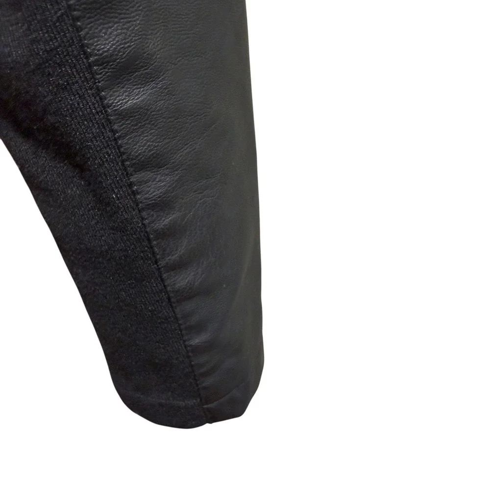 Baccini Black Faux Leather Moto Jacket Cropped Sherpa Collar Asym‎ Zip Womens S